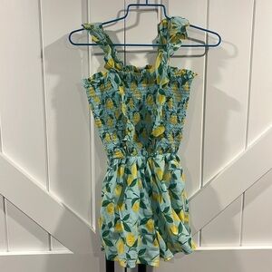 Janie and Jack Lemon 🍋 Printed Cotton Smocked Romper. Girls size 12. EUC!!
